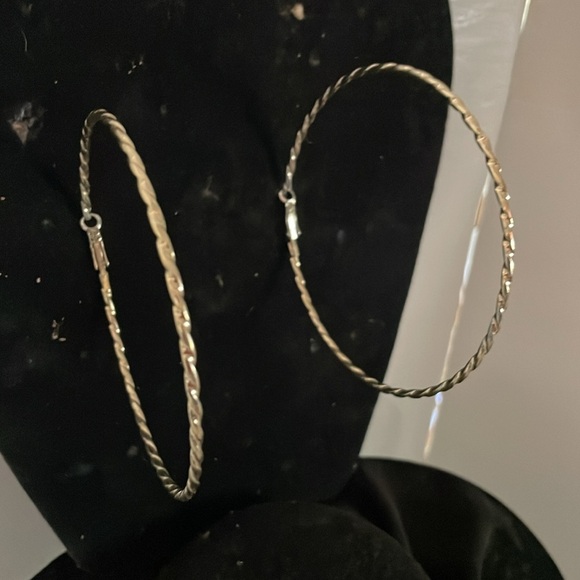 4” gold tone diamond etched open hoop earrings with latch back closures - Picture 6 of 14